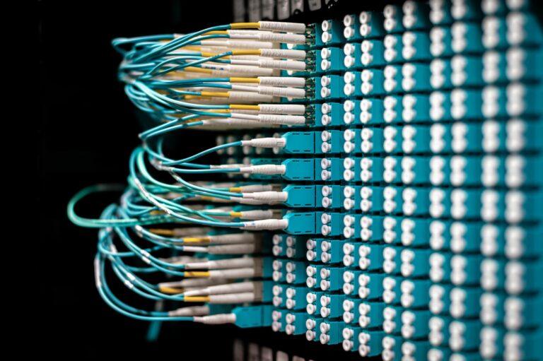 Fibre optic patch cables in a data-centre bay